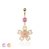 316L SURGICAL STEEL MULTI CZ PEARL FLOWER DANGLE BELLY BUTTON NAVEL RING 
